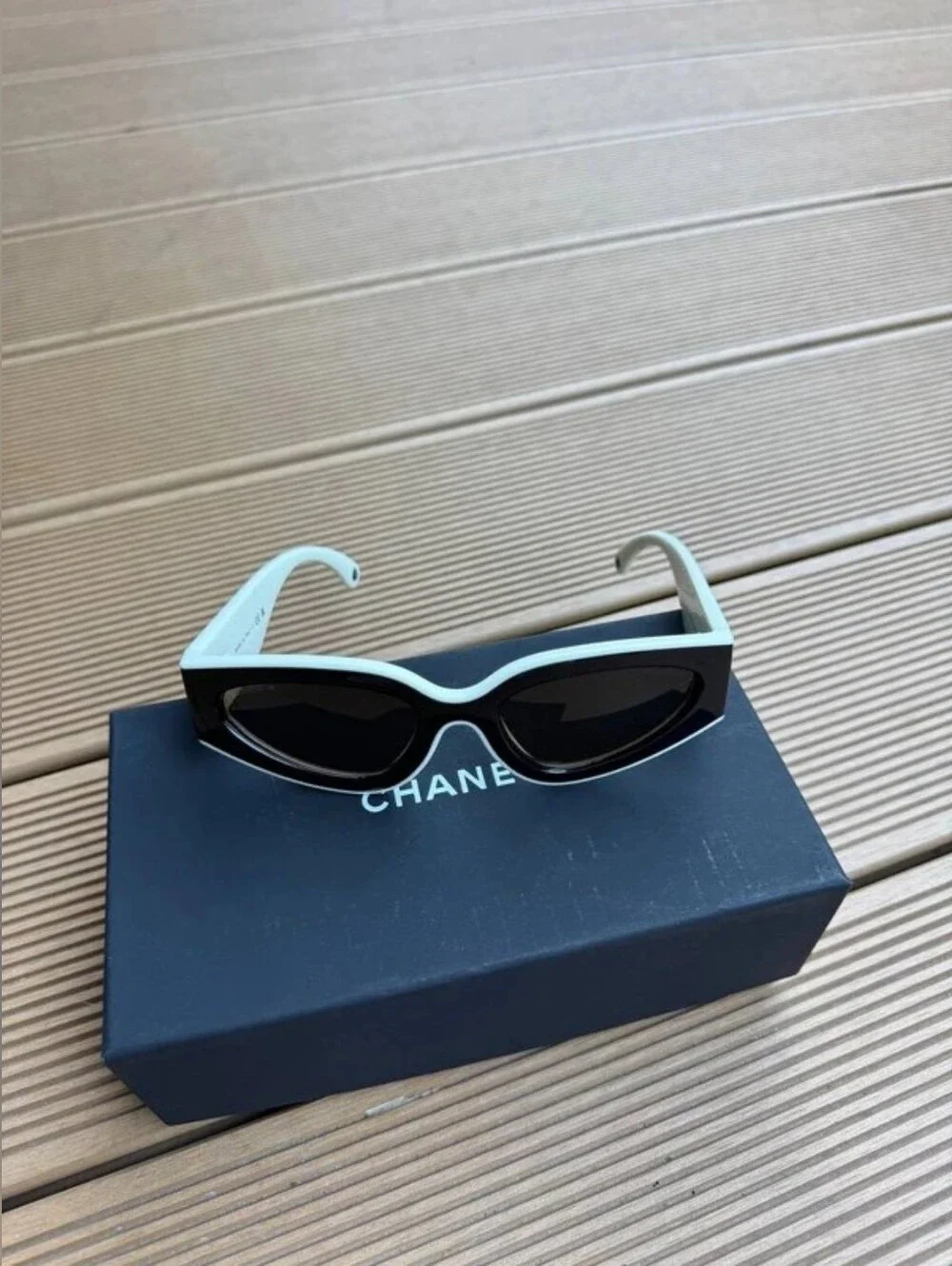 CHANEL Black White Cat-Eye Sunglasses with CC Accent